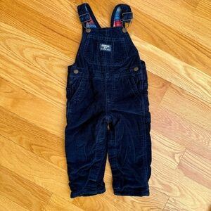 Oshkosh B’gosh 18 Month Plaid Flannel Lined Corduroy Overalls - Navy Blue & Red